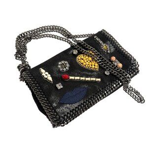 Stella McCartney Shaggy Deer Falabella Flap Gem Bag in Black